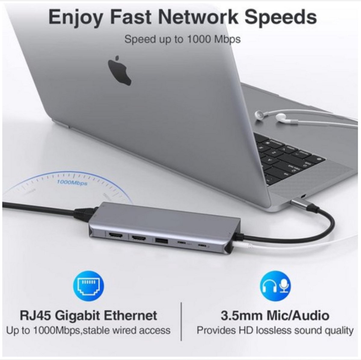 USB C Docking Station 2x HDMI VGA Ethernet USB3.0 USB2.0 PD Card Reader