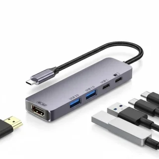 USB-C Docking Station voor Laptop en Tablet - Grijs