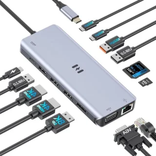 USB-C Dockingstation 13-poorts Hub 20 cm Zwart