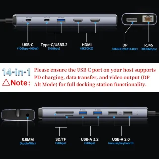 Usb-c dockingstation 14-in-1 multiport adapter hub