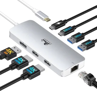 USB-c dockingstation 8-in-1, dual monitor, 4k hdmi en displayport