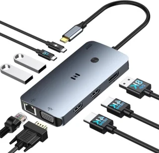 USB-c-dockingstation met dubbele monitor en 10 poorten