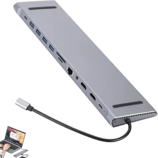 USB-C dockingstation multiport-adapterhub grijs