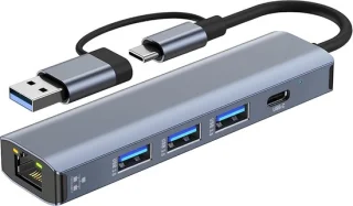 USB-C Gigabit LAN-adapter met 3 USB-3.0-poorten en type-c-poort