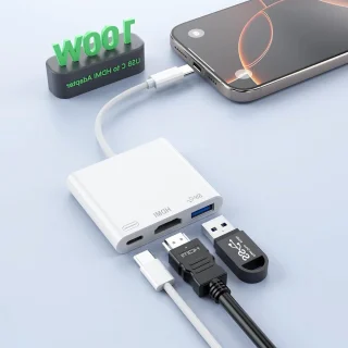 USB-C HDMI adapter - multiport hub - 3-in-1 - grijs