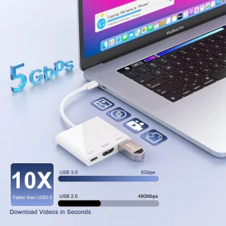 USB-C HDMI adapter - multiport hub - 3-in-1 - grijs