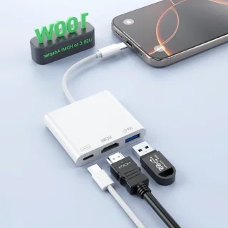 USB-C HDMI adapter - multiport hub - 3-in-1 - grijs
