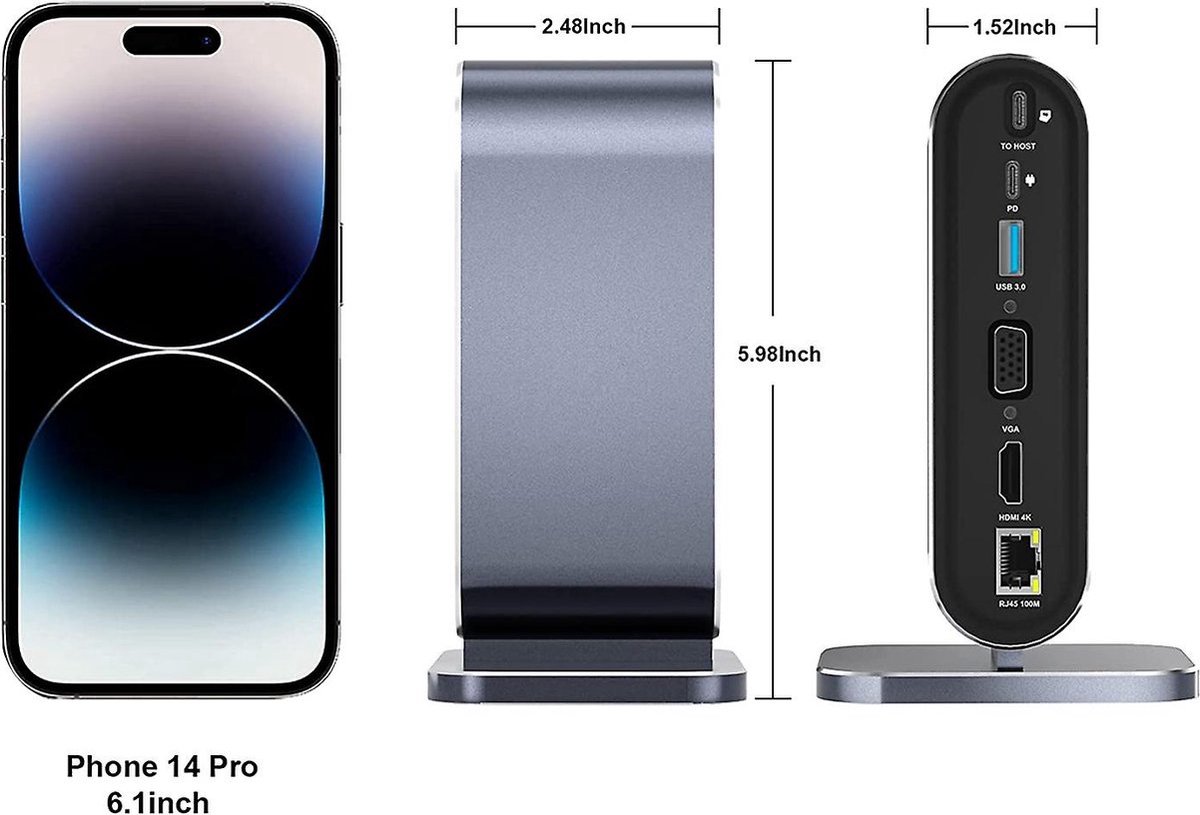 USB C Hub 12-in-1 Dock USB 3.0 HDMI VGA SD TF Card PD 100W