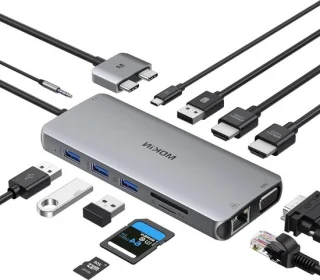 USB-C hub 12-in-2 4K HDMI grijs