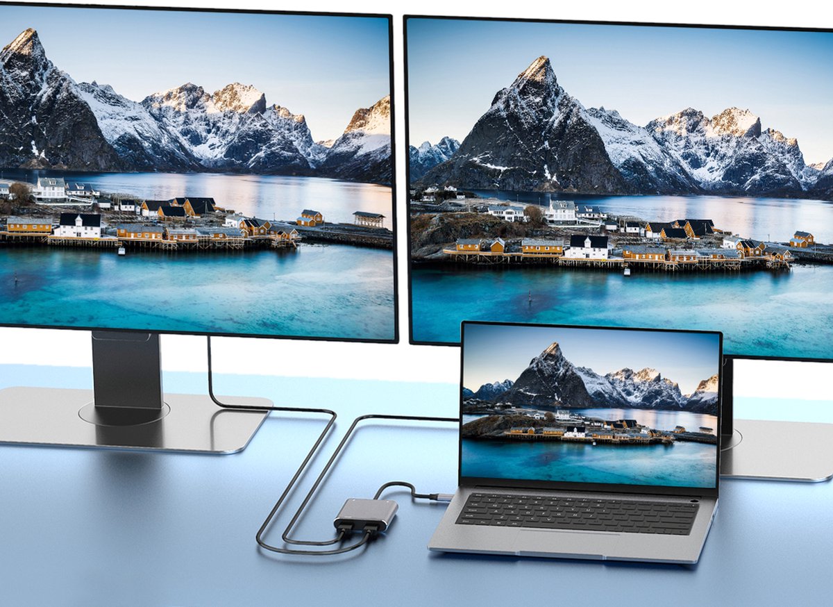 USB-C Hub 2x HDMI + USB3.0 + USB-C Opladen Compact