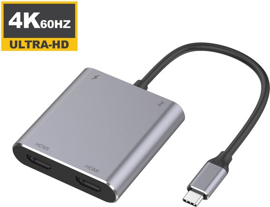 USB-C Hub 2x HDMI + USB3.0 + USB-C Opladen Compact