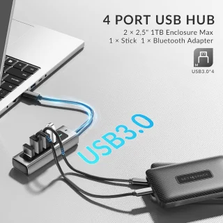 USB-C hub 4-poorts USB 3.0 aluminium grijs