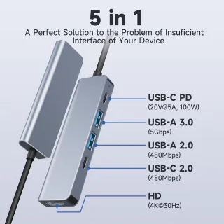 USB-C Hub 5-in-1 Multiport Adapter