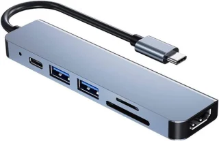 Usb-c hub 6-in-1 grijs