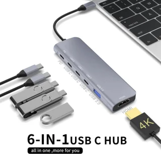 USB-C Hub 6-in-1 met HDMI en USB-poorten