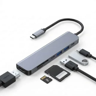 USB-C hub 7-in-1 met HDMI, 100W PD, USB 3.0 en SD/microSD