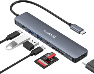 USB-C hub 7-in-1 multiport adapter, zilver