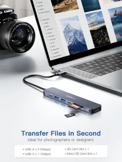 USB-C hub 7-in-1 multiport adapter, zilver