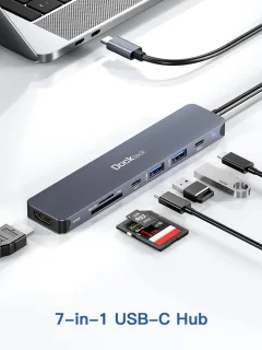 USB-C hub 7-in-1 multiport adapter, zilver