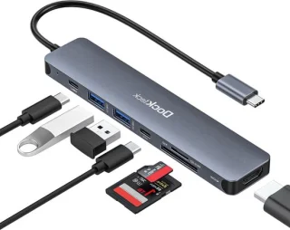 USB-C hub 7-in-1 multiport adapter, zilver