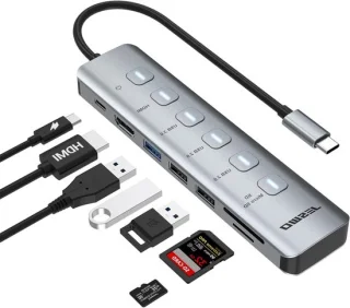Usb c hub 7 poorten grijs