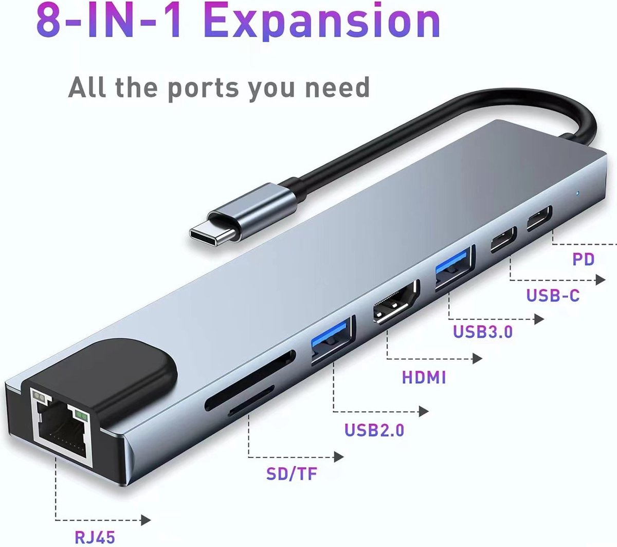Wat vinden we goed aan de USB-C Hub 8-in-1 Docking Station Zilver voor MacBook Pro en Tablets