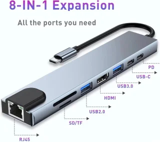 USB-C Hub 8-in-1 Docking Station Zilver voor MacBook Pro en Tablets
