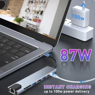 USB-C Hub 8-in-1 Docking Station Zilver voor MacBook Pro en Tablets