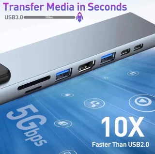 USB-C Hub 8-in-1 Docking Station Zilver voor MacBook Pro en Tablets