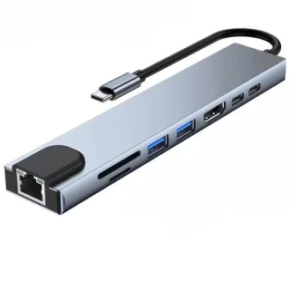 USB-C Hub 8-in-1 Docking Station Zilver voor MacBook Pro en Tablets