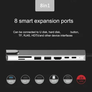 USB-c hub 8-in-1 met type-c dock, spacegrijs