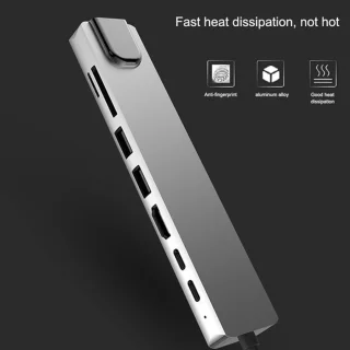 USB-c hub 8-in-1 met type-c dock, spacegrijs