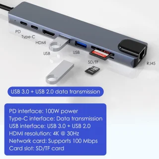 USB-C-hub 8-in-1 multiport