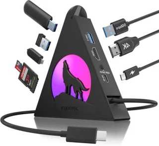 USB C hub - 8-in-1 verticale hub - zwart