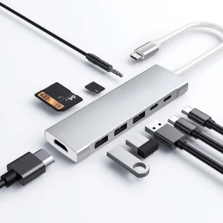 Usb-c hub - 9-in-1 adapter dock - zilver