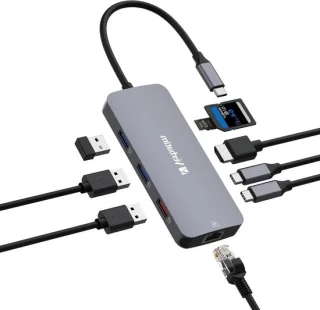 USB-C Hub 9-in-1 Multiport Adapter - Grijs