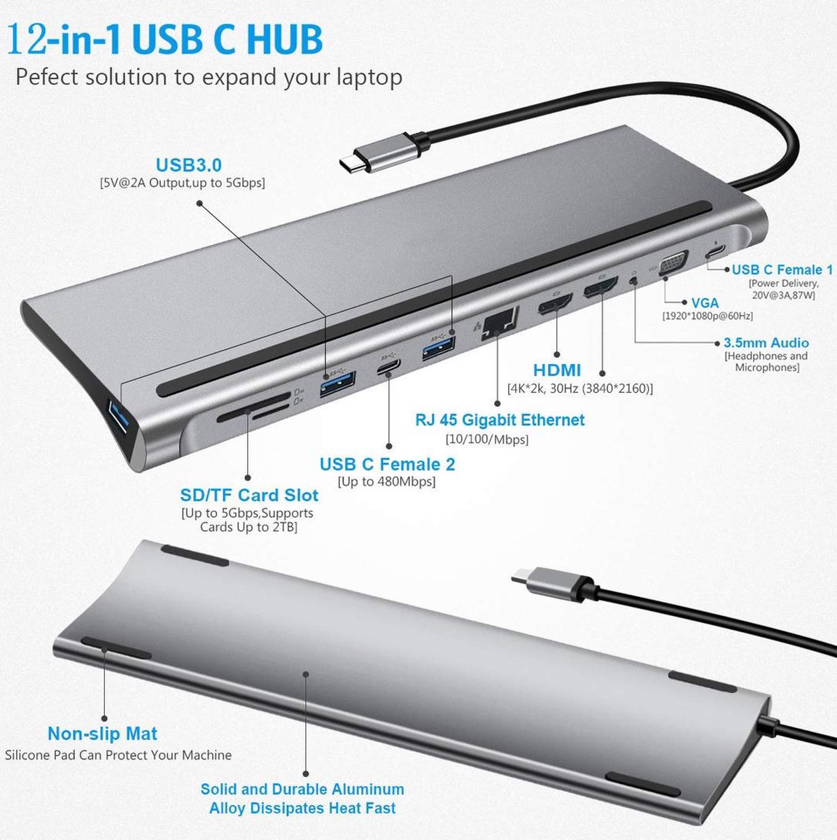 USB-C Hub Adapter 12-in-1 Spacegrey