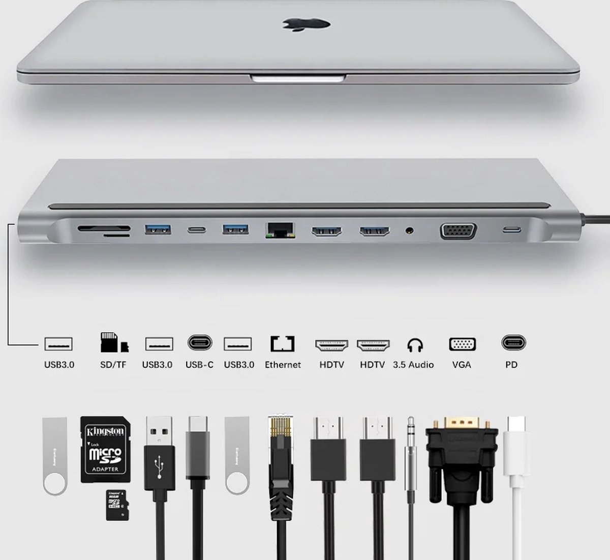 USB-C Hub Adapter 12-in-1 Spacegrey