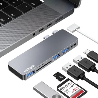 USB-C hub adapter 6-in-1 grijs