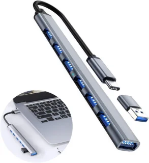 USB C-hub adapter - 7 poorten, grijs