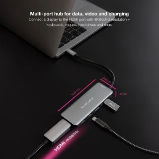 USB-C hub converter multiport adapter 6 poorten 15 cm grijs