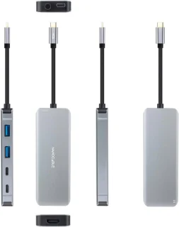 USB-C hub converter multiport adapter 6 poorten 15 cm grijs