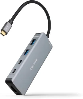 USB-C hub converter multiport adapter 6 poorten 15 cm grijs