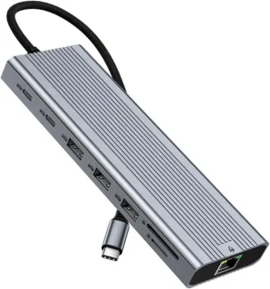 USB C hub - docking station adapter - 14-in-1 - zilver grijs