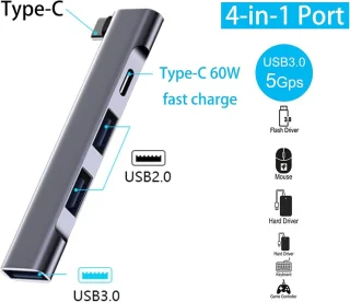 USB-C-hub en multipoortadapter met 4 poorten - grijs