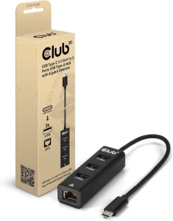 Usb-c hub met 3 usb 3.0 en gigabit ethernet