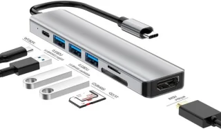 Usb-c hub met 7 poorten grijs