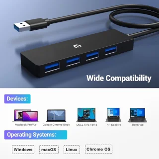Usb c-hub multipoort adapter 4 poorten zwart