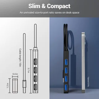 Usb c-hub multipoort adapter 4 poorten zwart