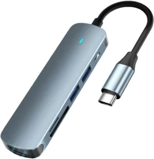 USB C hub multipoort adapter 6-in-1 grijs